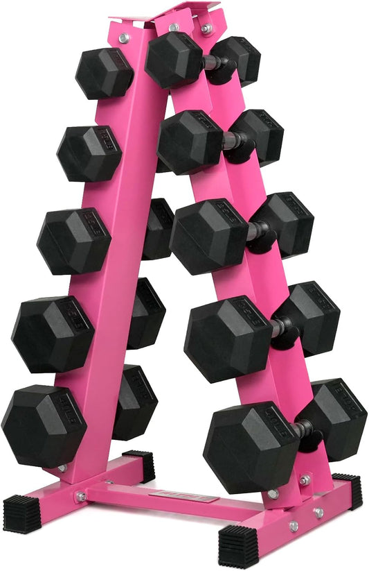 RitFit 250LB/300LB Rubber Hex Dumbbell Sets with Weights Rack, Multiple Color Choices Available, Great Gym Equipment for Home, Strength Training, Workouts