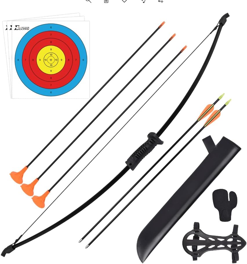 Recurve Bow and Arrow Set Outdoor for Children Youth Junior Archery Beginner Training Includes 2 Types 5 PCS Arrows, Armguard, Quiver, Target Face and Finger Tab