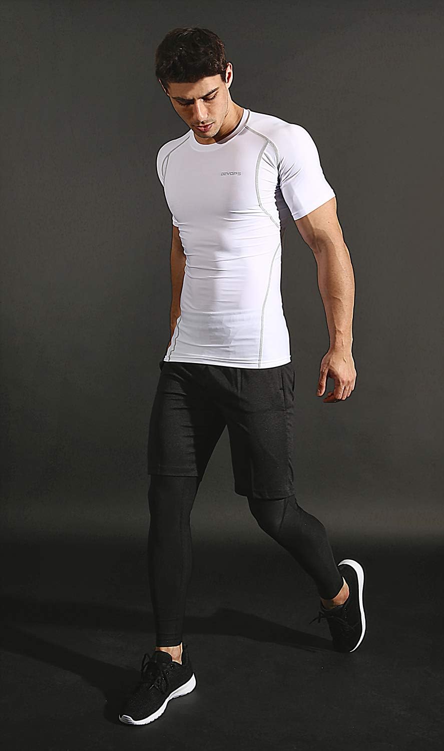 DEVOPS 3 Pack Men's Cool Dry Short Sleeve Compression Shirts, Sports Baselayer T-Shirts Tops, Athletic Workout Shirt