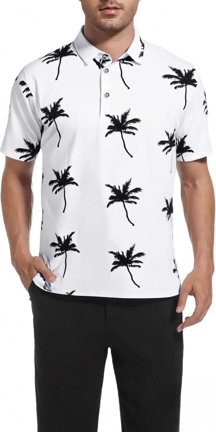 SAMERM Golf Shirts for Men Super Stretch Jacquard Dry Fit Golf Polo Moisture Wicking Short Sleeve Polo Shirts for Men