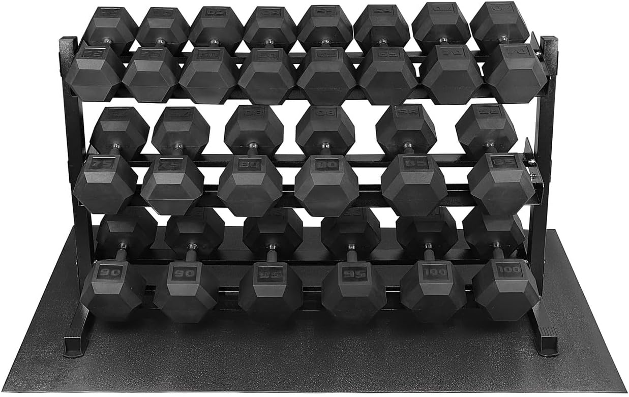 WF Athletic Supply Rubber Encased Hex Dumbbells with Rubber Grip Contoured Handle for Muscle Toning, Strength Building & Full Body Workout
