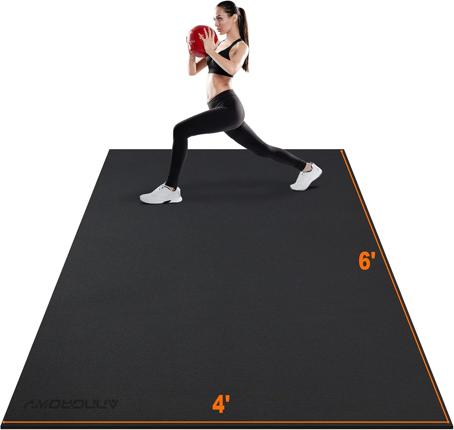 Large Workout Mat 6'x2' & 6'x4' - Home Gym Flooring for Weightlifting, Jump Rope, MMA, Yoga, Cardio, Stretch, Plyo, HIIT - Shoe-Friendly