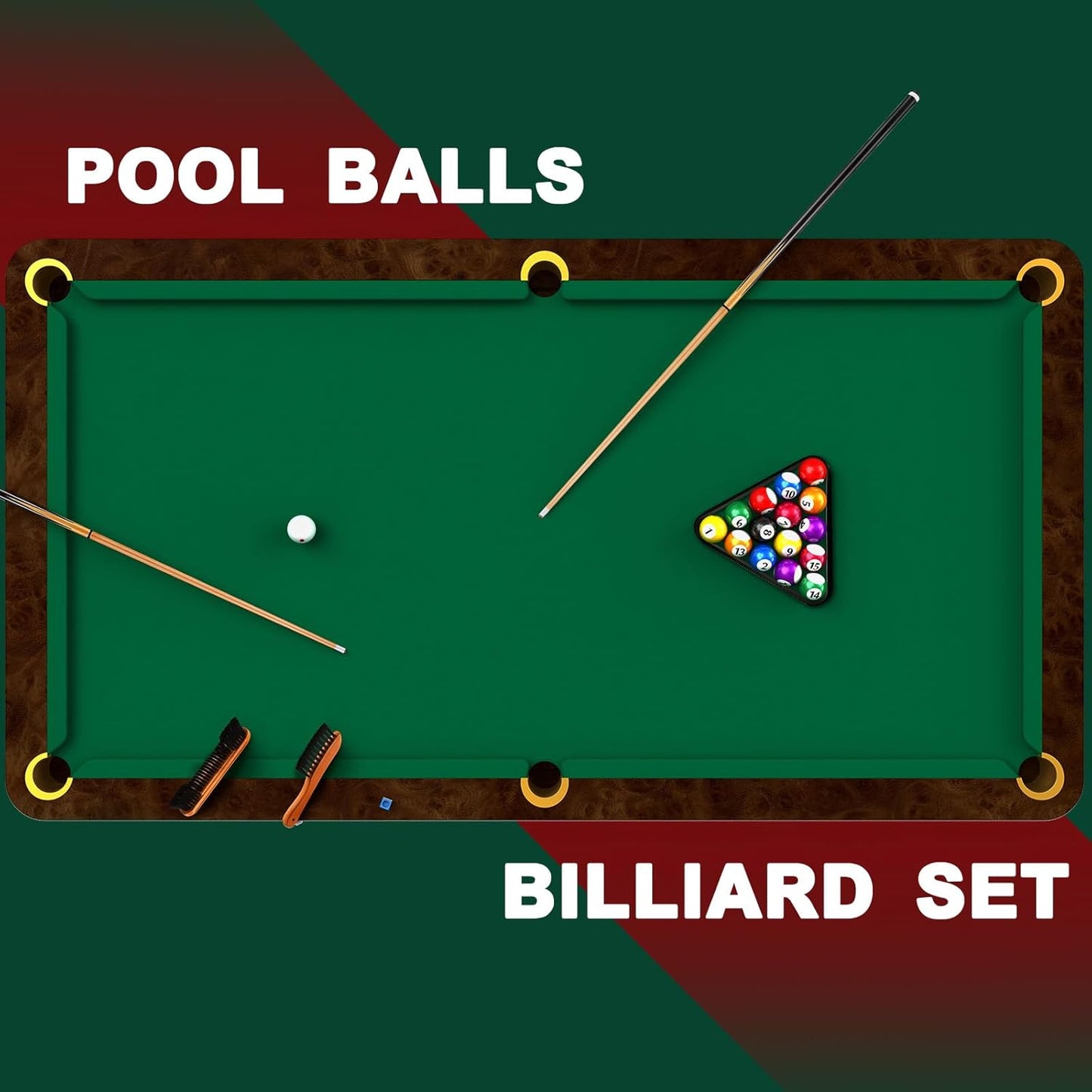 Jenaai 55 Pcs Pool Table Accessories 16 Pcs Billiard Balls 6 Set Pool Sticks Triangle Diamond Ball Holder Cue Chalks Cue Tip and Brush Set