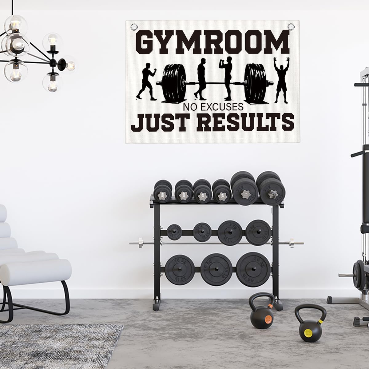 Gym Room No Excuses Just Results Gym Motivational Wall Art Banner Dorm Posters Gifts for Guys Men Women Gym Flag Decor for Home Gym Bedroom Workout Room 30x20 Inchs
