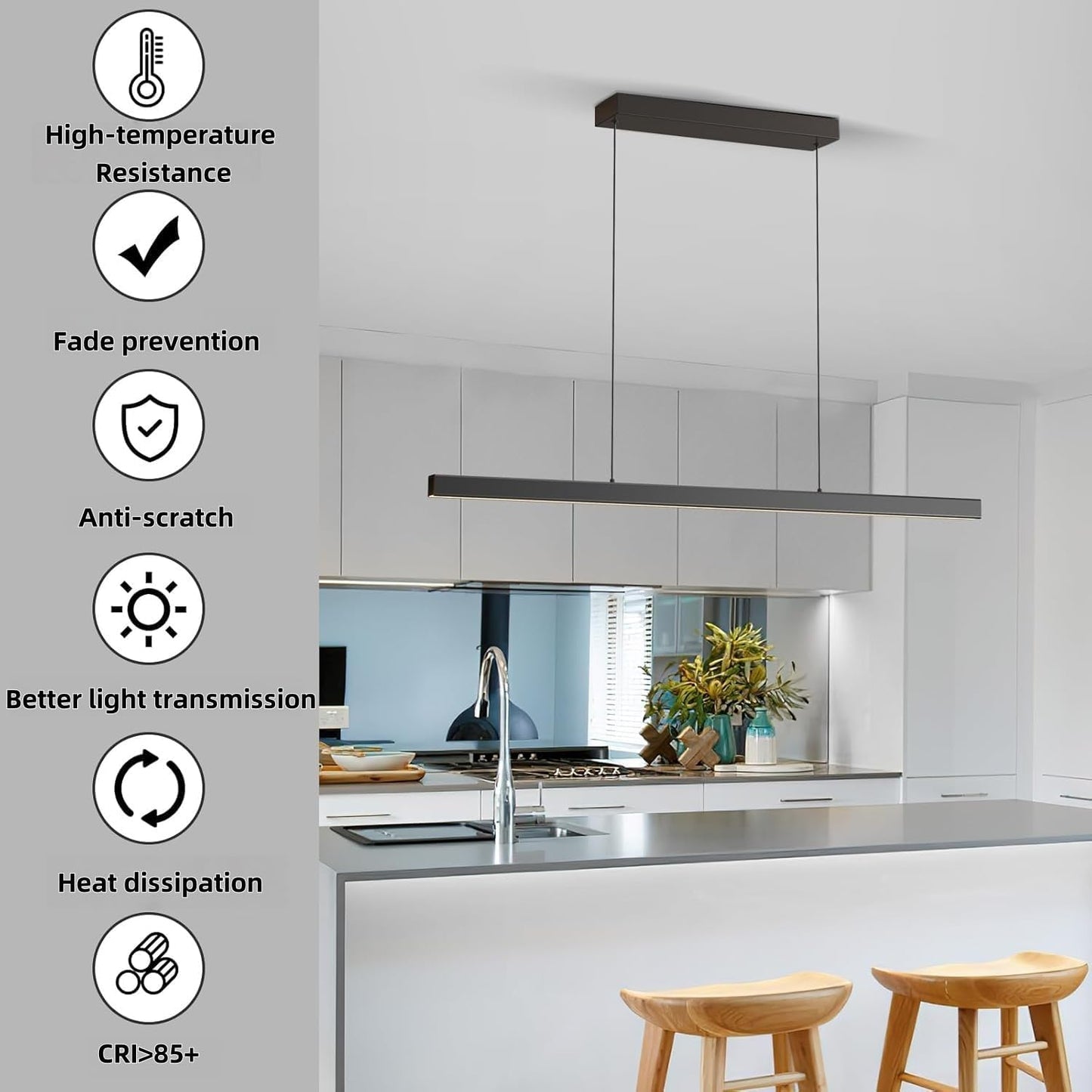 Modern Ceiling Pendant Lights,71in LED Black Linear Chandelier with Remote Control 3000k-6000K Adjustable Color Temperature,Island Lighting Hanging Light for Kitchen,Dining Room,Living Room
