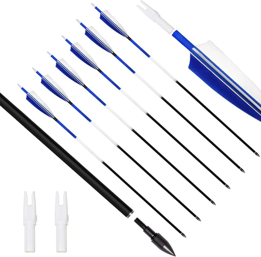 31Inch Carbon Arrows, Targeting Practice Hunting Arrow, Turkey Feather Fletching Arrow, with Removable Tips and nocks for Recurve & Compound Bow