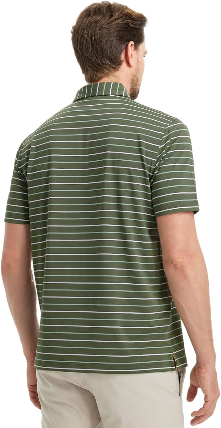 Rouen Mens Golf Shirt Moisture Wicking Dry Fit Performance Stripe Casual Collared Short Sleeve Golf Polo Shirts for Men