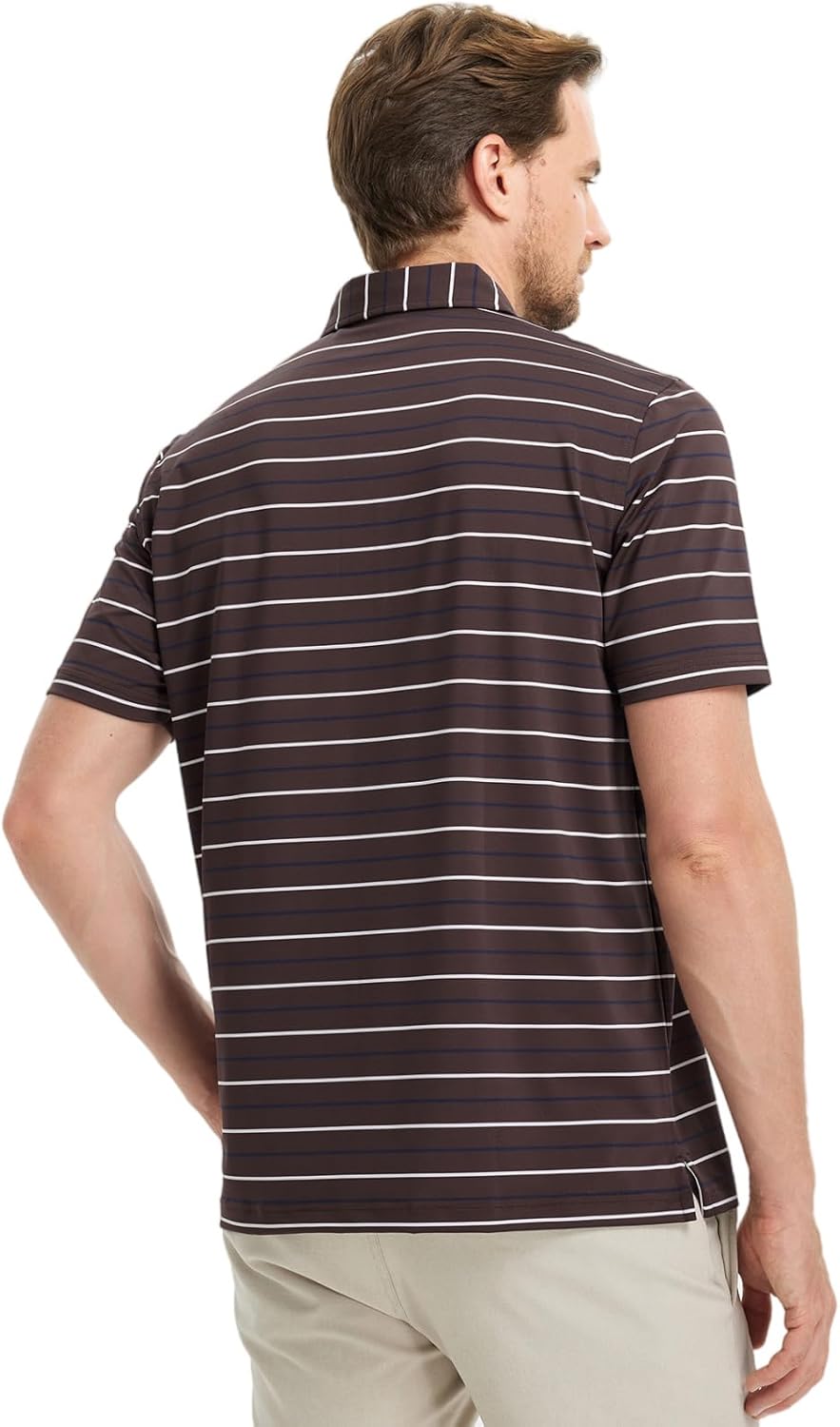 Rouen Mens Golf Shirt Moisture Wicking Dry Fit Performance Stripe Casual Collared Short Sleeve Golf Polo Shirts for Men