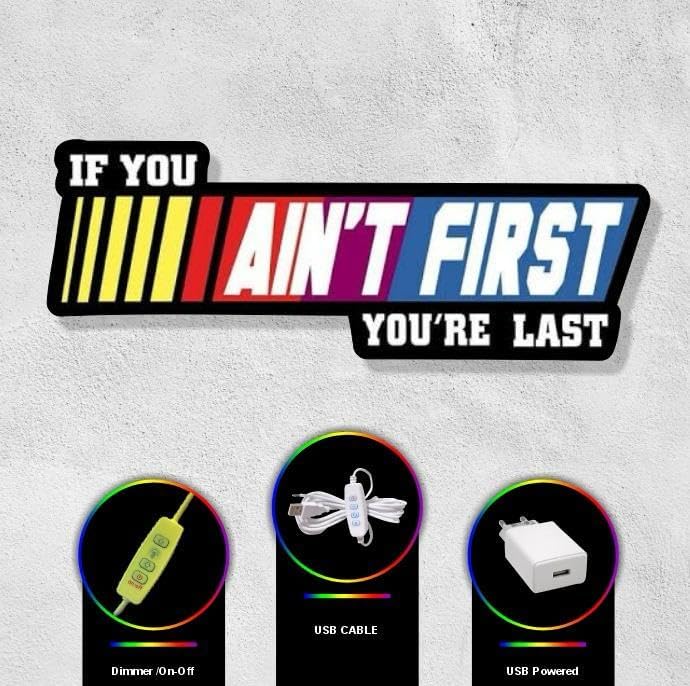 NEONSIGN If You Ain't First You Are Last LED Neon Sign Gym Motivation Lightbox Fitness Wall Decor with USB Powered Dimmable for Gym Home Fitness Decoration (12x4.5 inches)