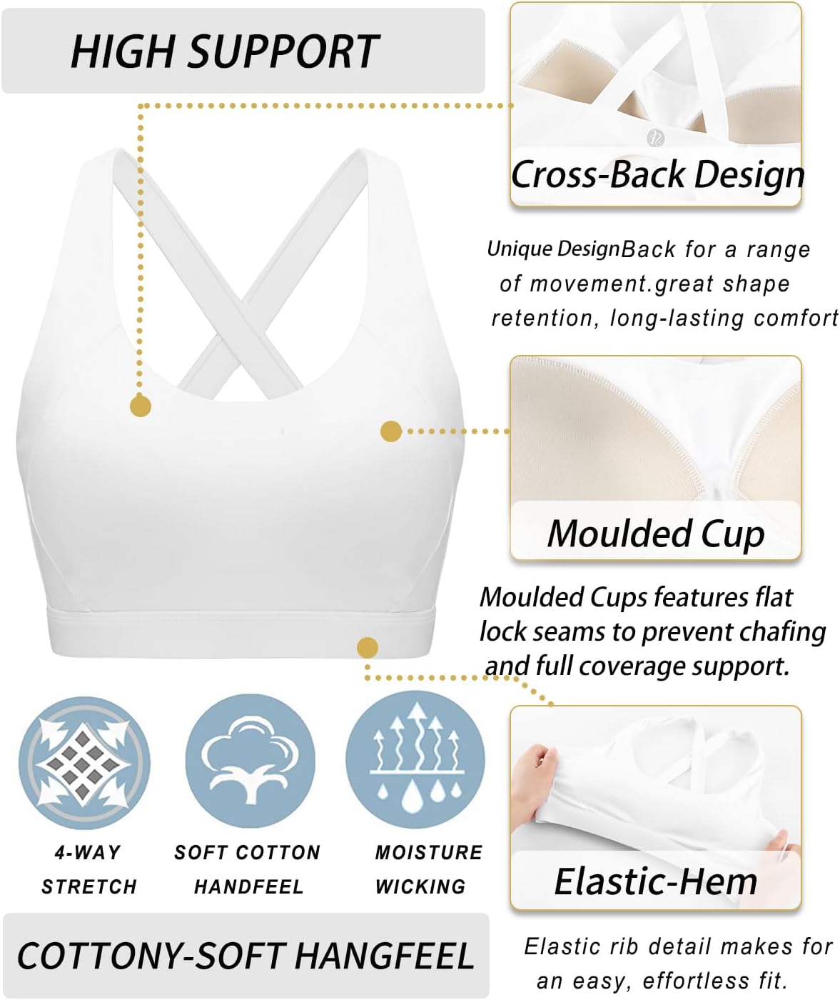 RUNNING GIRL Sports Bra for Women High Support Molded Cup Strappy Running Sports Bras with Sewn in Pads