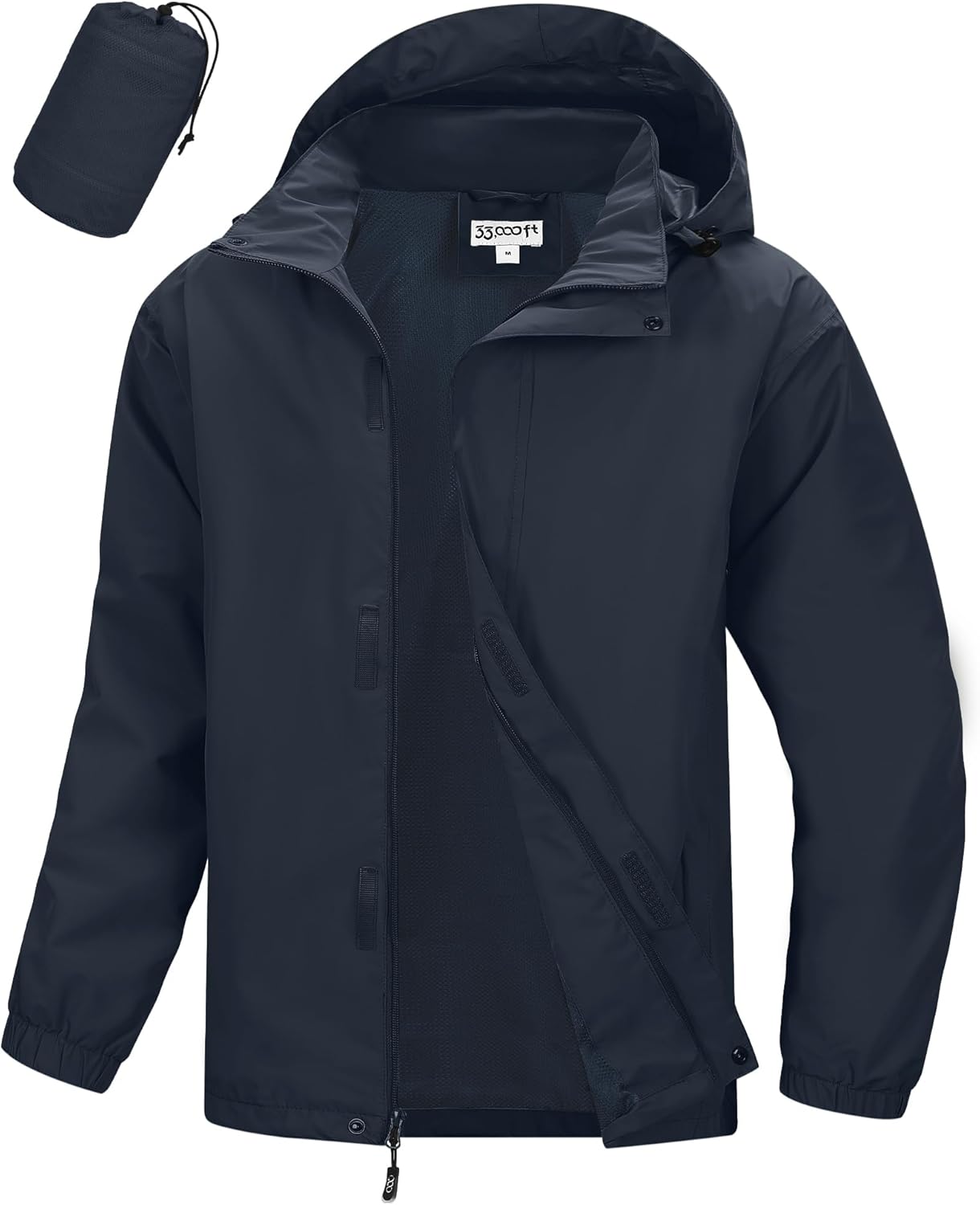 33,000ft Men's Packable Rain Jacket Waterproof Lightweight Raincoat Rain Shell with Hood for Outdoor Hiking Golf Travel