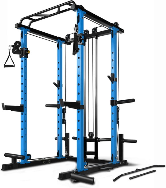 RitFit Multi-Function Squat Rack Power Cage PPC03 with Cable Crossover System, 1000LBS Capacity Power Rack and Packages with Optional Weight Bench, Barbell Weight Set, for Garage Workout & Home Gym