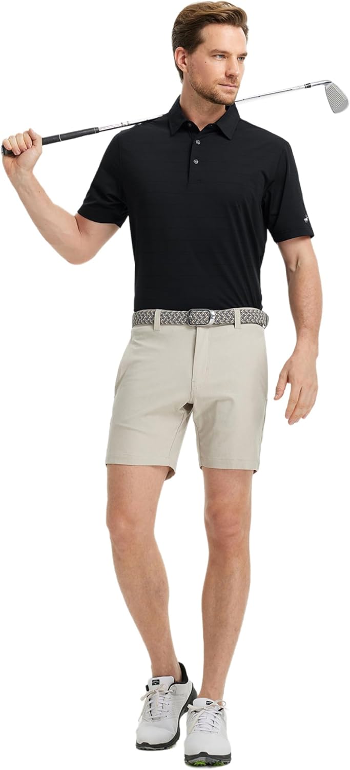 Rouen Polo Shirts for Men Dry Fit Performance Heather Stripe Golf Polo Moisture Wicking Lightweight Breathable Golf Shirts