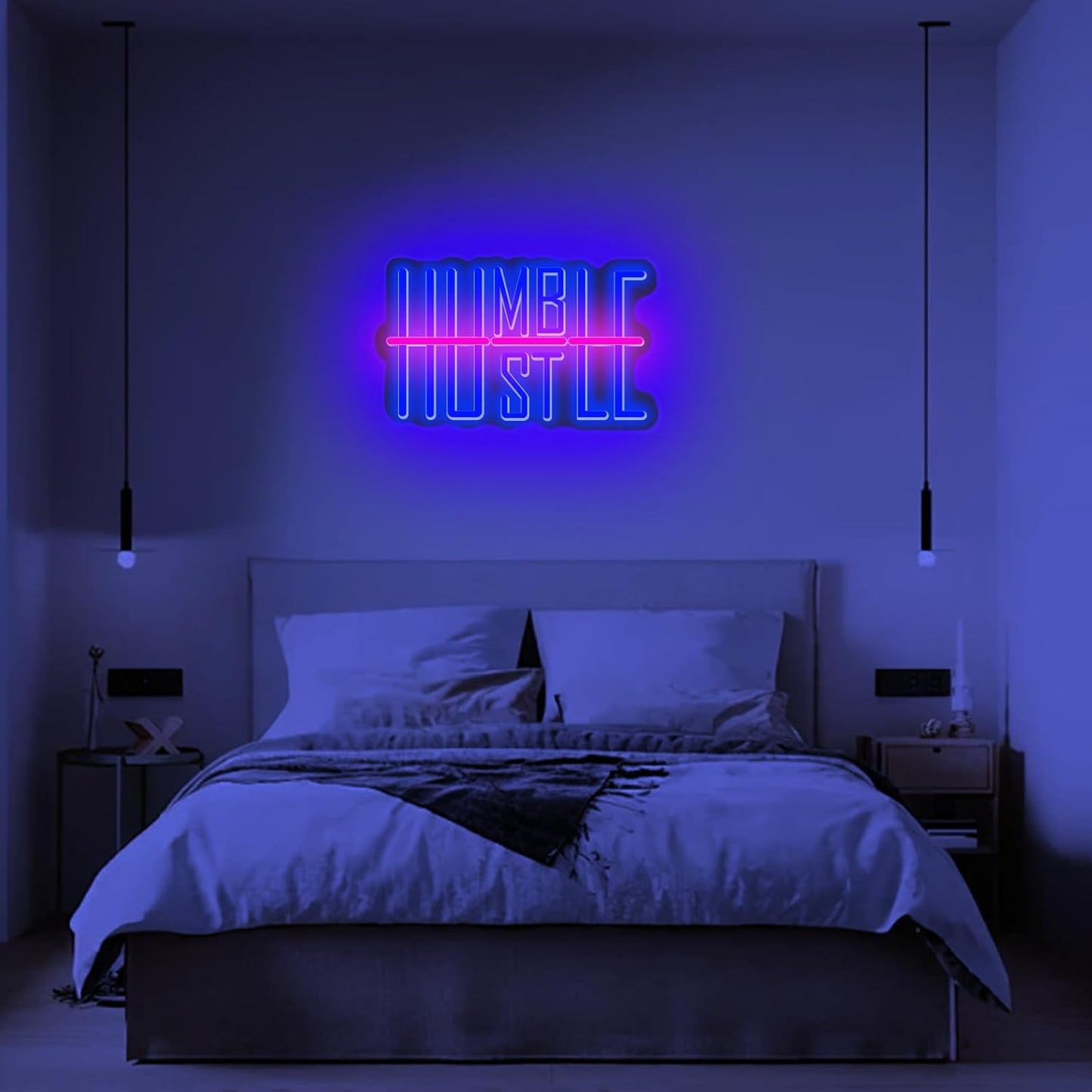 Humble&Hustle Neon Sign Light Up for Wall Decor Hustle Led Sign for Gym Small Acrylic Art Decor for Office Bedroom Decorations 16.54x9.45 inch