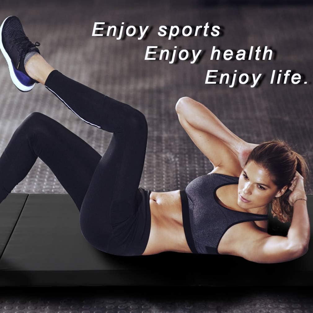 Gymnastics Tumbling Mats Portable Gymnastics Mat Foldable Tumbling Mat 2'x6'/4'x8' PU Leather Exercise Mat Yoga Mat with Carrying Handles for home Workout outdoor Yoga Gymnastics