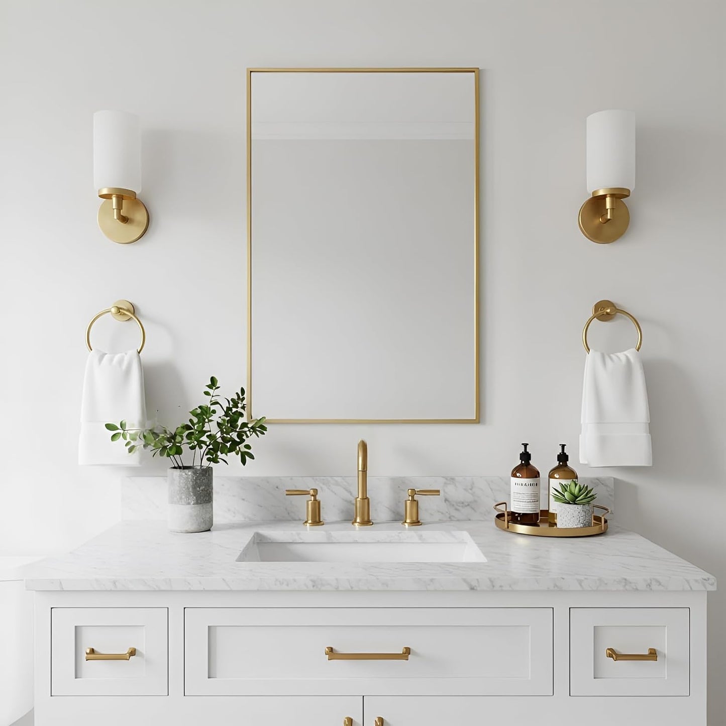 20x36 Inch Brass Bathroom Mirror for Wall, Aluminum Frame Rectangle Rectangular Vanity Mirror, Modern Large for Bedroom, Living Room, Horizontal or Vertical