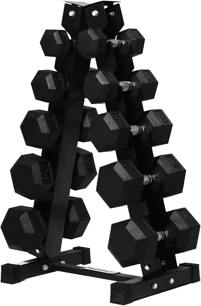 RitFit 250LB/300LB Rubber Hex Dumbbell Sets with Weights Rack, Multiple Color Choices Available, Great Gym Equipment for Home, Strength Training, Workouts