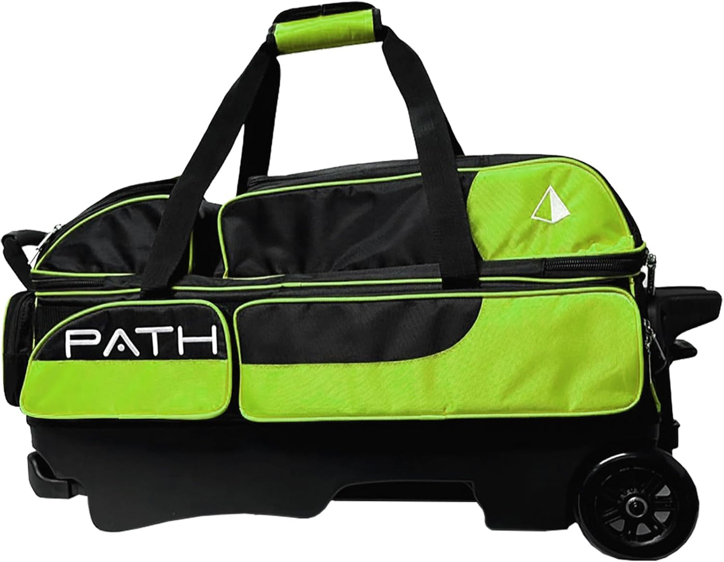 Pyramid Path Triple Premium Deluxe Roller Bowling Bag With Extra Large Separate Shoe Compartment (Up To US Mens Size 16) and 5 Accessory Pockets, 5" Wheels, Retractable Locking Handle - Extends to 42"