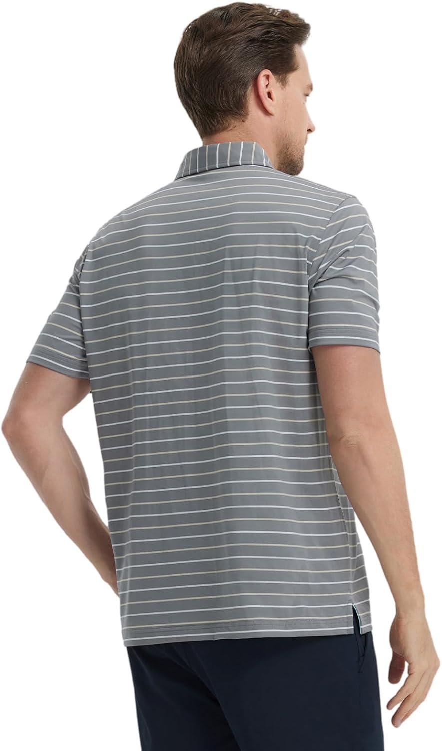 Rouen Mens Golf Shirt Moisture Wicking Dry Fit Performance Stripe Casual Collared Short Sleeve Golf Polo Shirts for Men