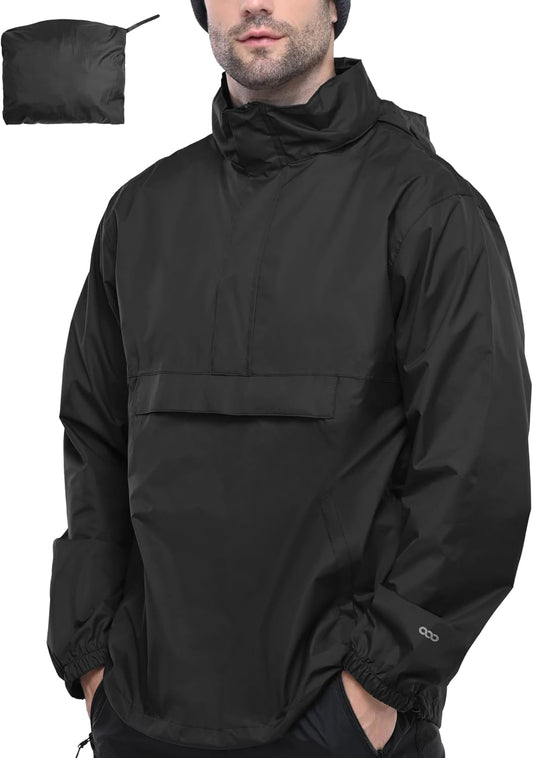 33,000ft Men's Pullover Rain Jacket Waterproof with Hood Lightweight Packable Raincoat Windbreaker for Golf Travel