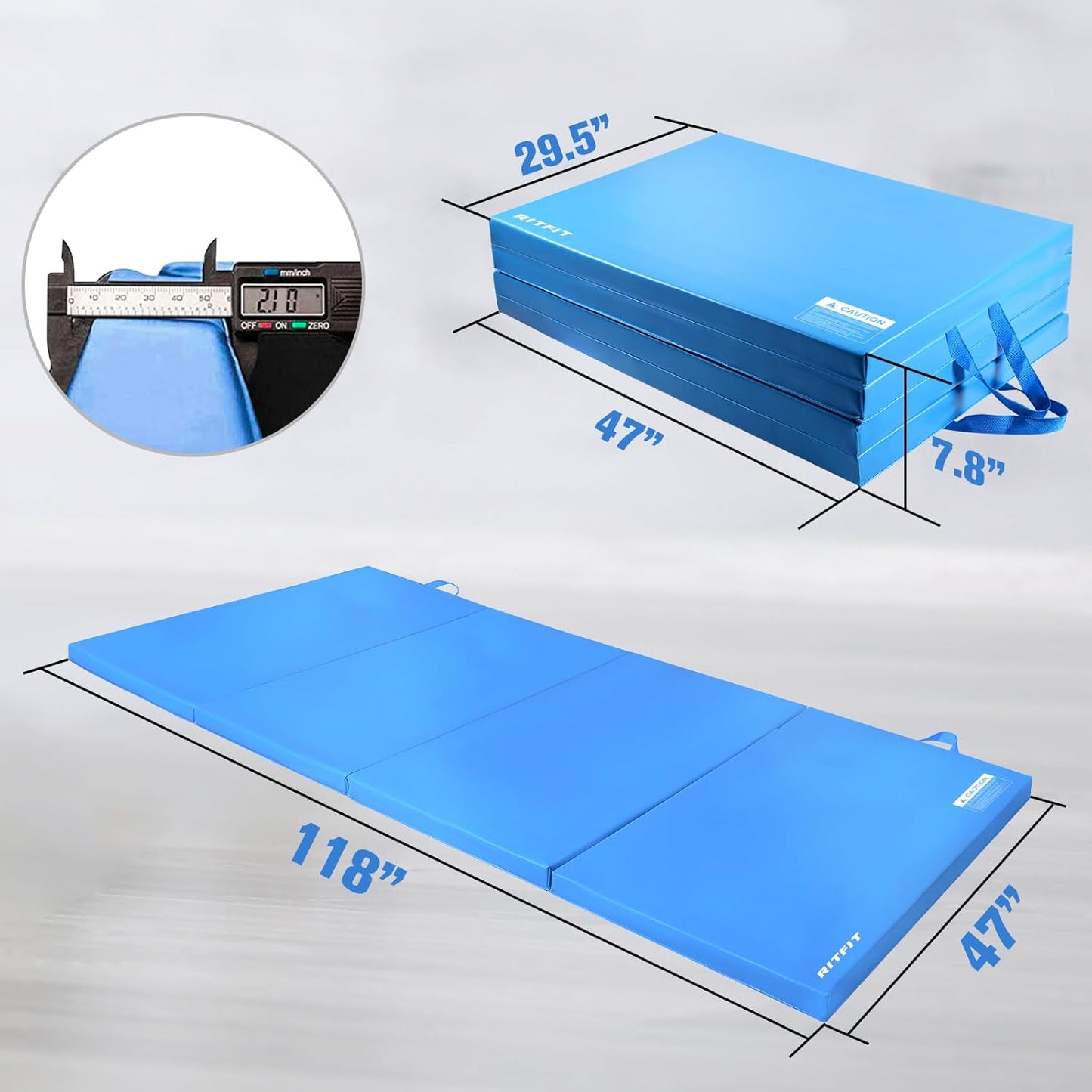RitFit Upgraded Folding Exercise Mat, 2 Inch Thick Gymnastics Mat 3’x6’,4’x8’,4x10’,2'x8' with Carrying Handles for Yoga, MMA, Stretching, Core Workouts and Home Gym Protective Flooring