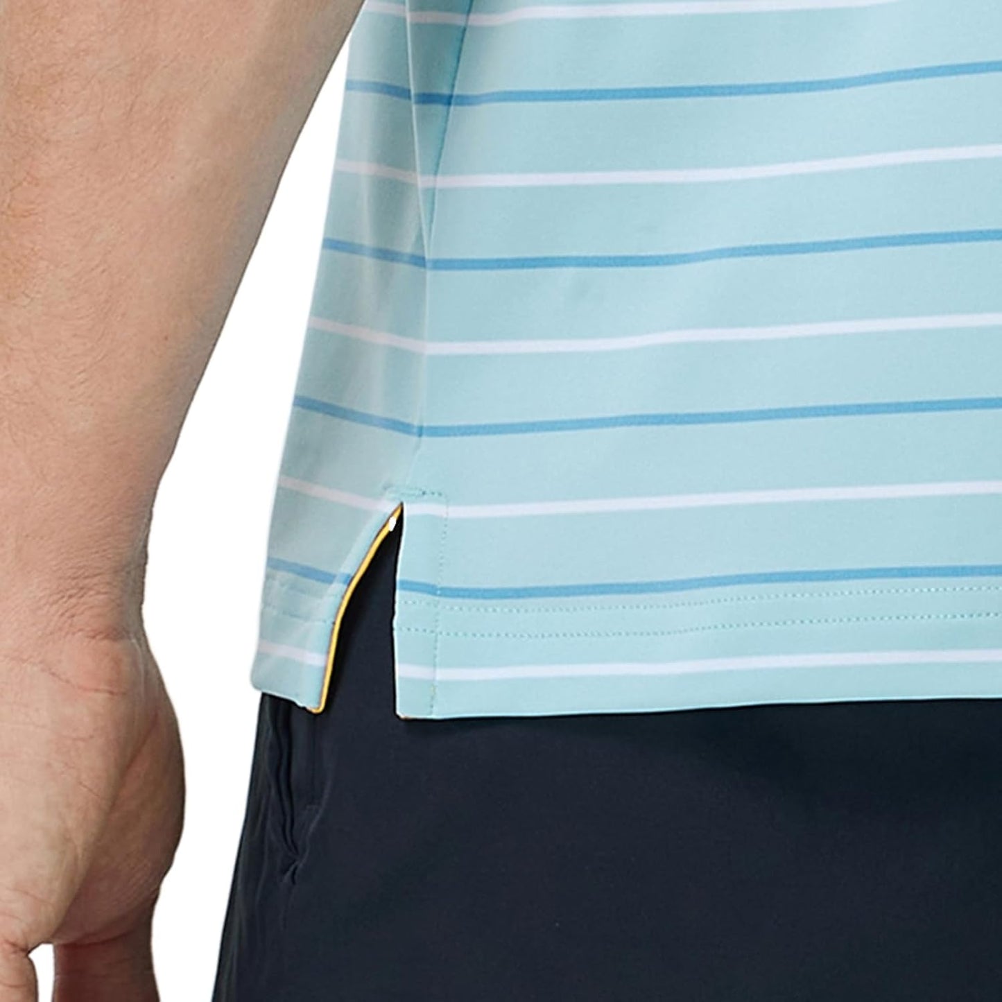 Rouen Mens Golf Shirt Moisture Wicking Dry Fit Performance Stripe Casual Collared Short Sleeve Golf Polo Shirts for Men