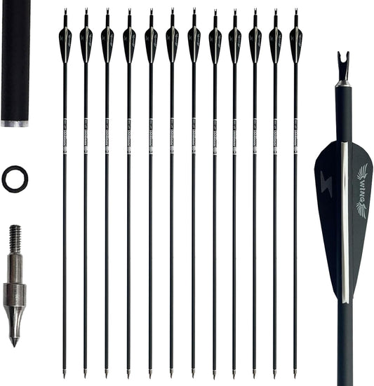 31inch Carbon Arrow Archery Targeting Practice Hunting Arrows for Compound & Recurve Bow with Removable Tips(Pack of 12)