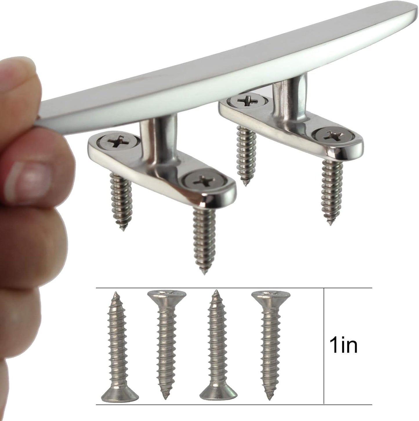 5/6/8 inch Dock Cleats - 316 Stainless Steel Boat Cleats Boat Dock Cleats,Open Base Flat Top Dock Cleat with Fasteners,Rope Cleat Boat Cleat for Deck/Nautical Decor(2,4,6Pack)