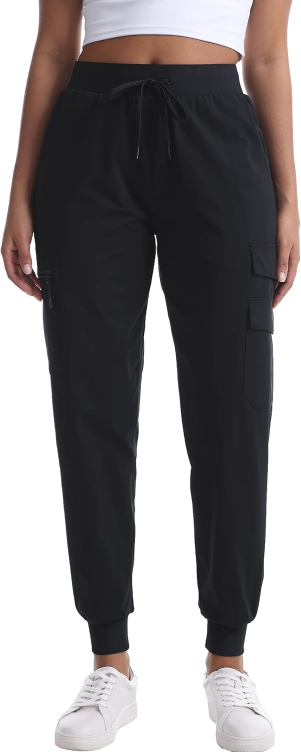 Women's Lightweight Hiking Joggers with Pockets - Water Resistant Cargo Pants for Outdoor Workouts Camping