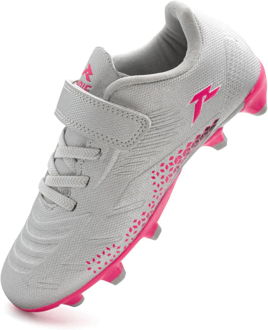 RUNIC Kids Soccer Cleats for Boys and Girls - Small and Big Kid Athletic Outdoor Football Shoes - Firm Ground - Hook and Loop Closure - Black/Gold