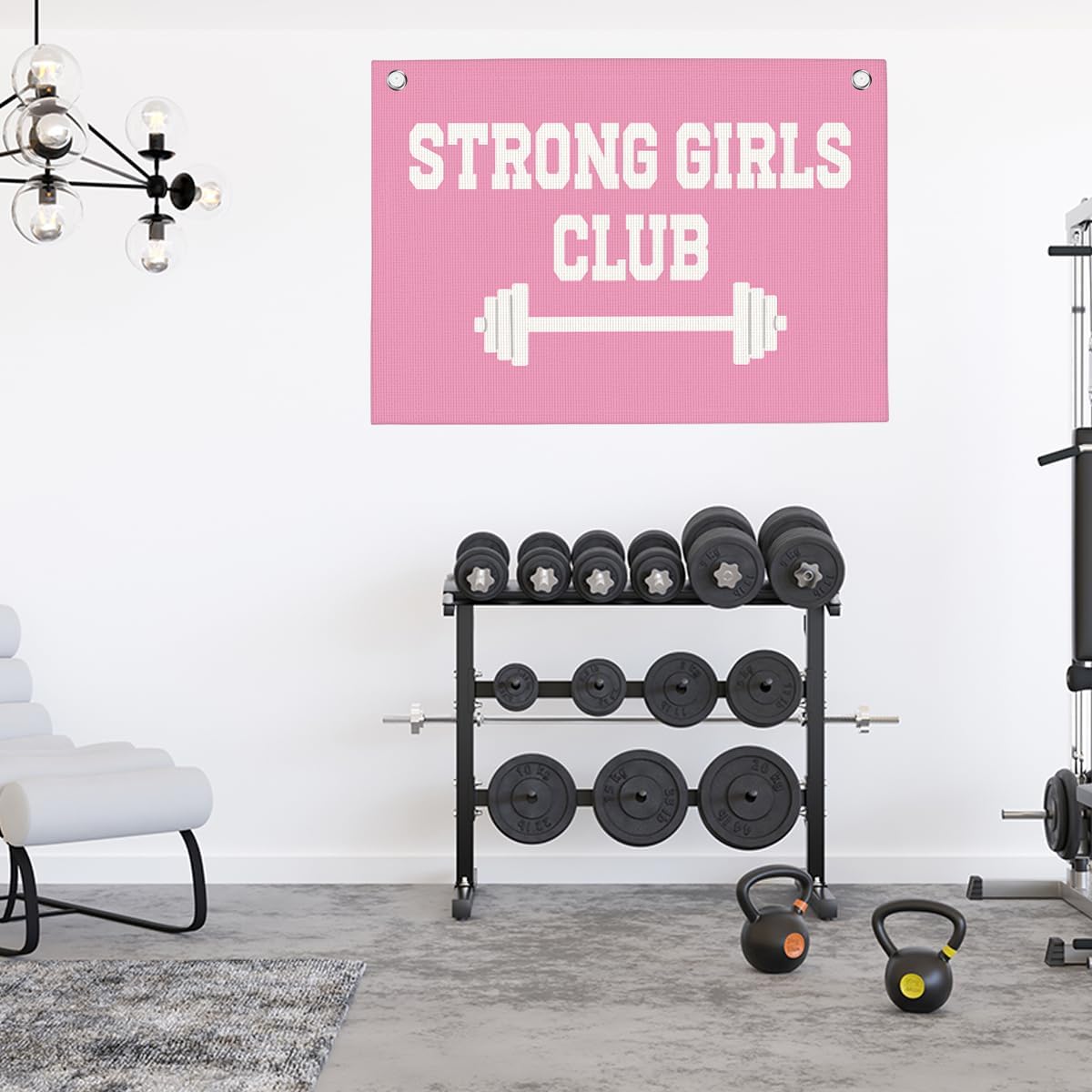 Strong Girls Club Pink Gym Motivational Wall Art Banner College Dorm Posters Gifts for Girls Women Gym Flag Decor for Home Gym Bedroom Workout Room 30x20 Inchs