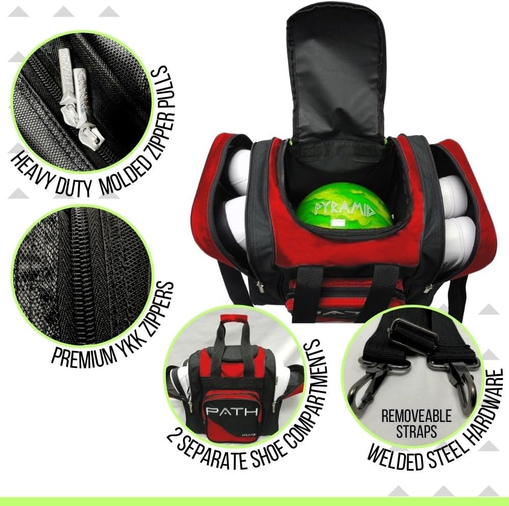 Pyramid Path Pro Deluxe Single Bowling Ball Tote - Holds One Ball, One Pair Shoes Up to Mens 15