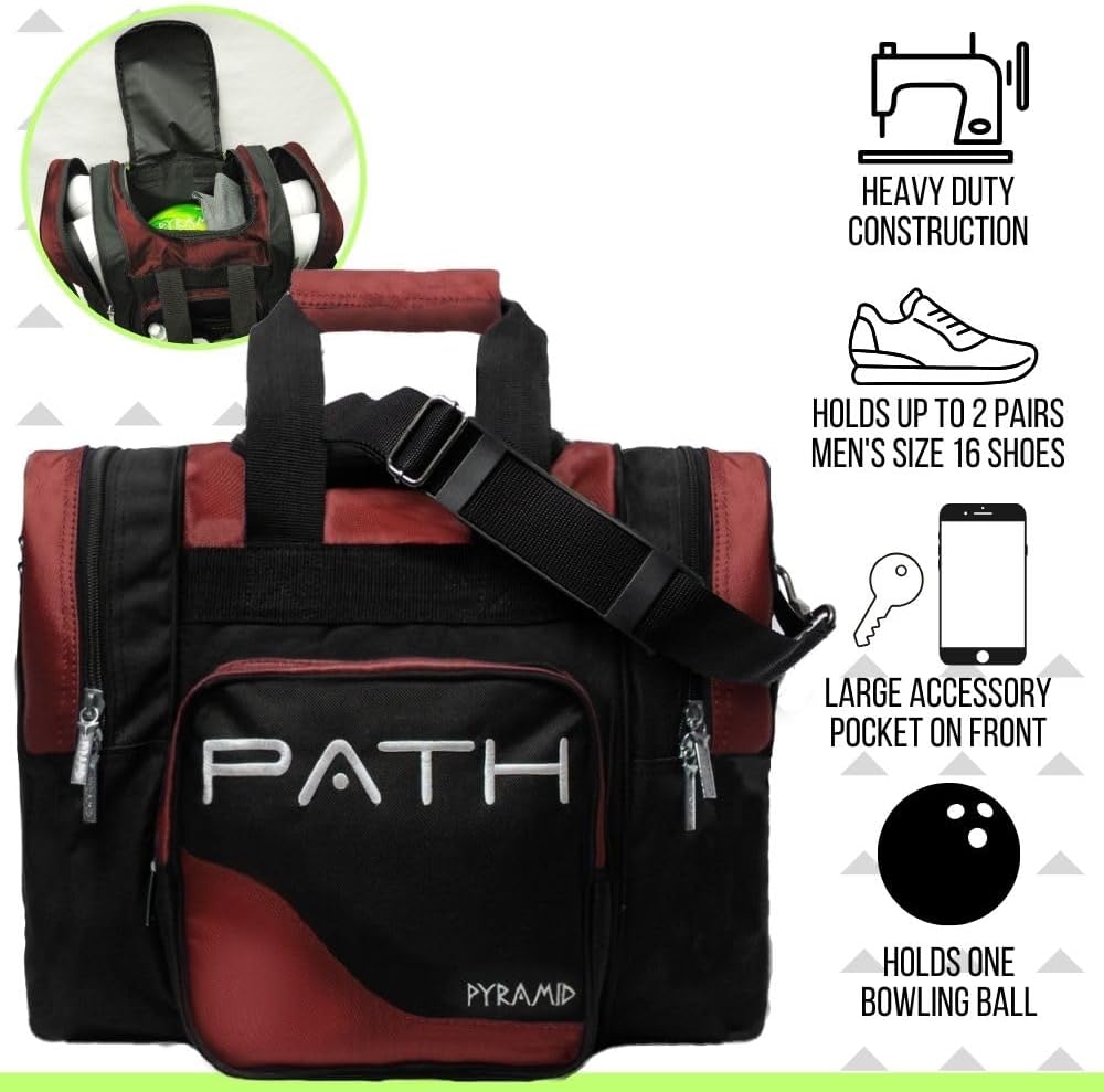 Pyramid Path Pro Deluxe Single Bowling Ball Tote - Holds One Ball, One Pair Shoes Up to Mens 15