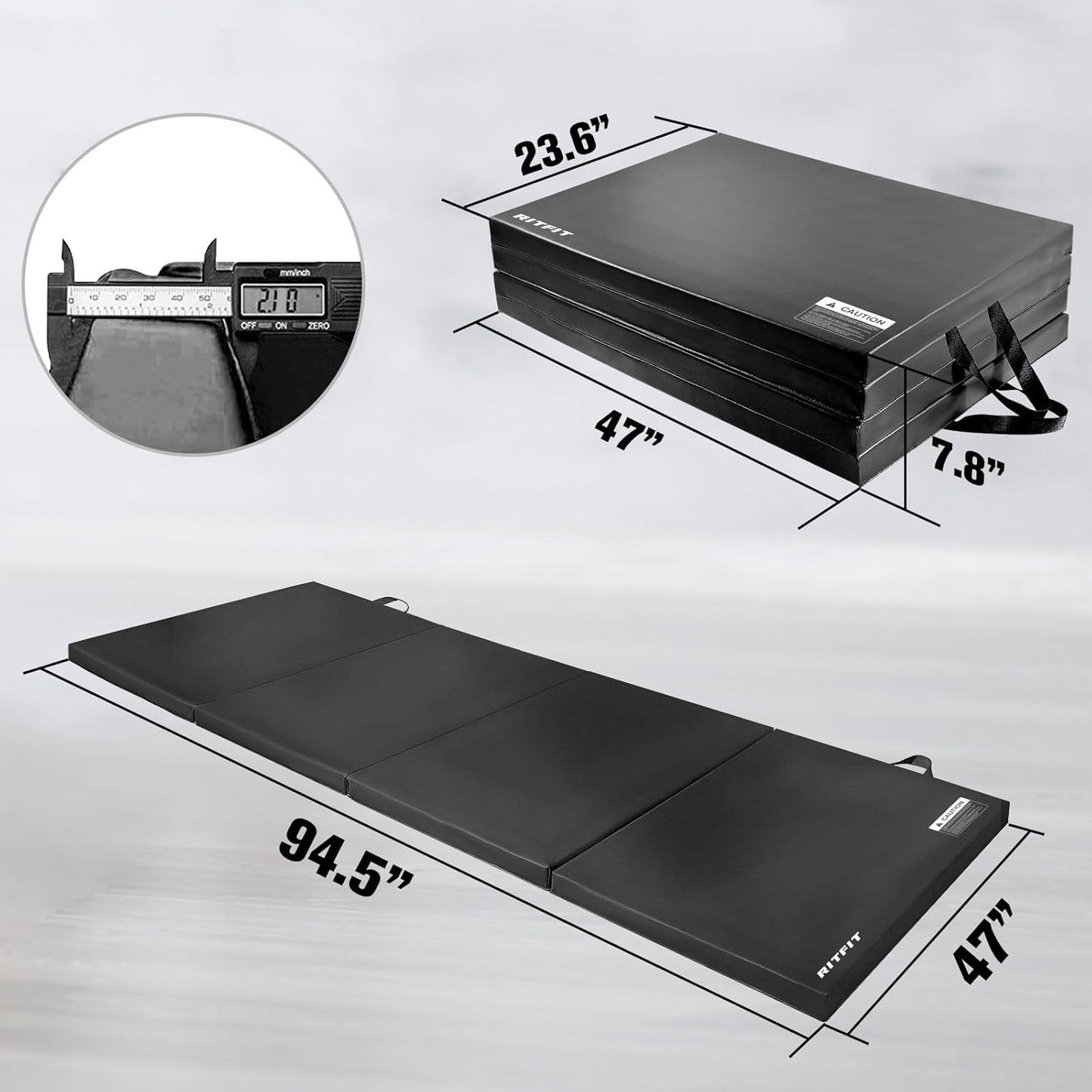 RitFit Upgraded Folding Exercise Mat, 2 Inch Thick Gymnastics Mat 3’x6’,4’x8’,4x10’,2'x8' with Carrying Handles for Yoga, MMA, Stretching, Core Workouts and Home Gym Protective Flooring