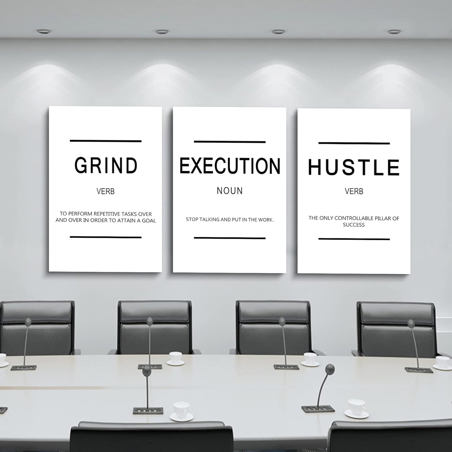 Framed Canvas Wall Art Success Quote - Office Wall Art, White Large Poster, Positive Motivational Set of 3 Prints, Execute Grand Hustle Poster, Inspirational Print (C-3pcs,20x30inchx3pcs)