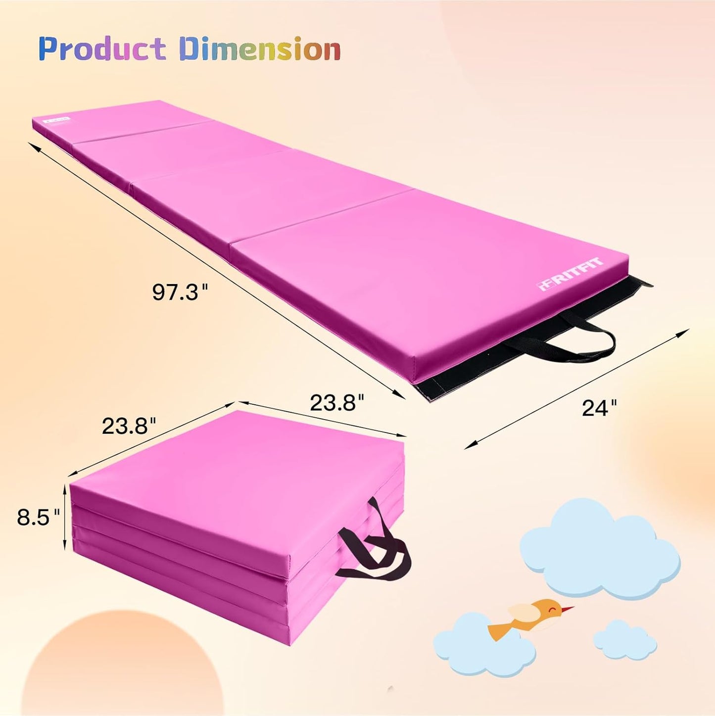 RitFit Upgraded Folding Exercise Mat, 2 Inch Thick Gymnastics Mat 3’x6’,4’x8’,4x10’,2'x8' with Carrying Handles for Yoga, MMA, Stretching, Core Workouts and Home Gym Protective Flooring