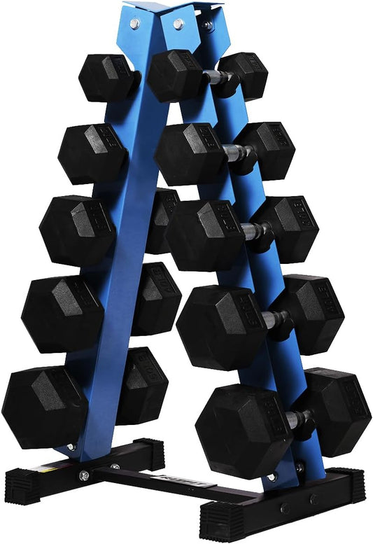 RitFit 250LB/300LB Rubber Hex Dumbbell Sets with Weights Rack, Multiple Color Choices Available, Great Gym Equipment for Home, Strength Training, Workouts
