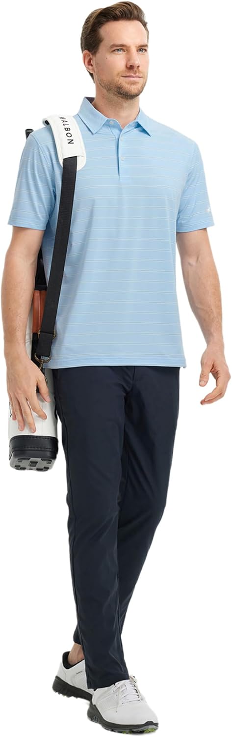 Rouen Polo Shirts for Men Dry Fit Performance Heather Stripe Golf Polo Moisture Wicking Lightweight Breathable Golf Shirts