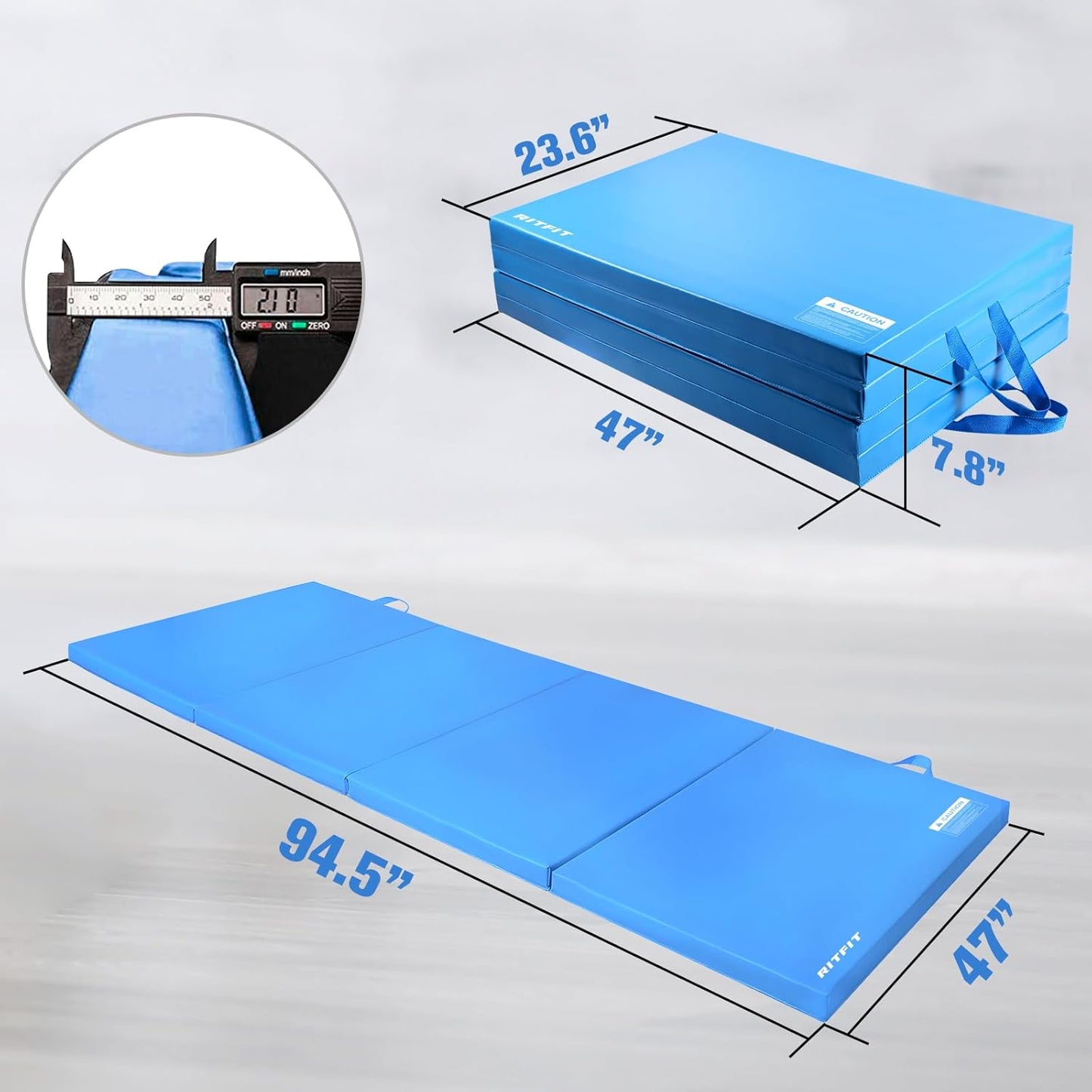 RitFit Upgraded Folding Exercise Mat, 2 Inch Thick Gymnastics Mat 3’x6’,4’x8’,4x10’,2'x8' with Carrying Handles for Yoga, MMA, Stretching, Core Workouts and Home Gym Protective Flooring