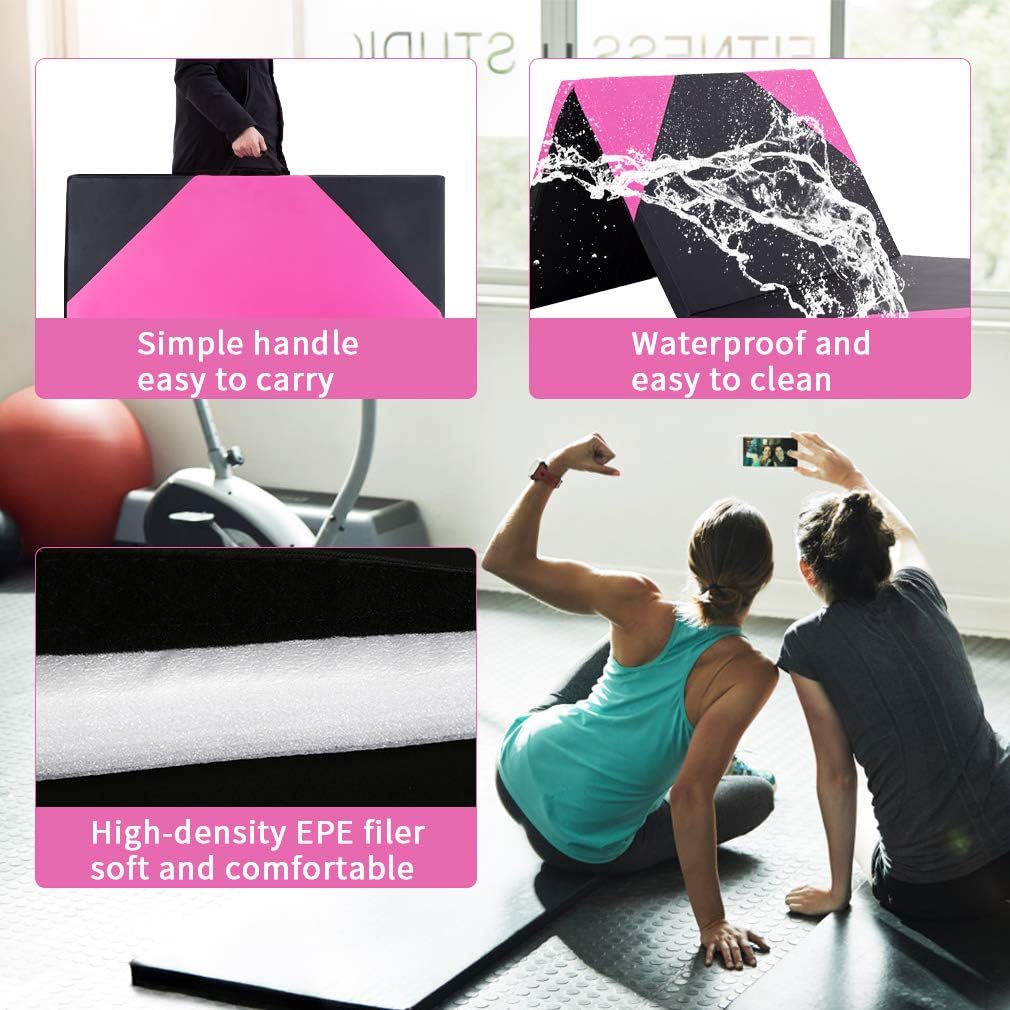 Gymnastics Tumbling Mats Portable Gymnastics Mat Foldable Tumbling Mat 2'x6'/4'x8' PU Leather Exercise Mat Yoga Mat with Carrying Handles for home Workout outdoor Yoga Gymnastics