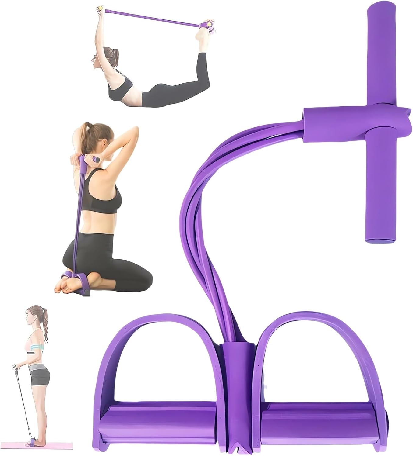 21 Fitness Resistance Bands-4 Tube Pedal Ankle Puller - 2023 New Sit up Leg Stretch Rope Exercise Bands with Handles, Stretching Workout Fitness Bands for Arm Weights Exercise Equipment