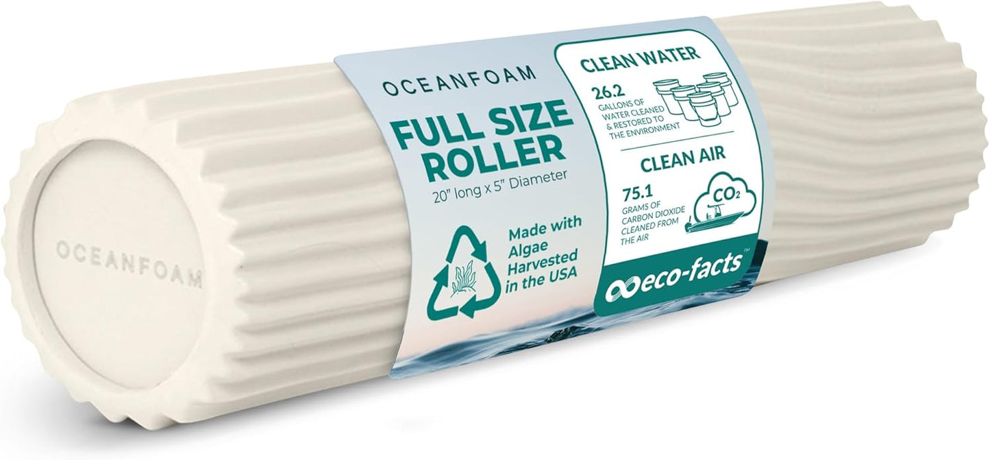 Oceanfoam Tidal Roller - Natural - Muscle Massage Foam Roller for Back Pain & Stretching - Firm and Ergonomic Wide Wave Textured - Yoga, Athletics, & Wellness - Full Size, 20" x 5"
