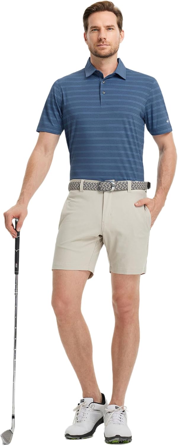 Rouen Polo Shirts for Men Dry Fit Performance Heather Stripe Golf Polo Moisture Wicking Lightweight Breathable Golf Shirts