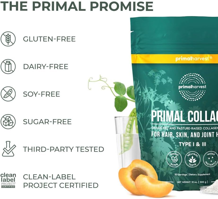 Primal Harvest Collagen Powder for Women or Men Primal Collagen Peptides Powder Type I & III, 10 Oz Collagen Protein Powder for Hair, Skin, Nails (Two Pack, Unflavored)