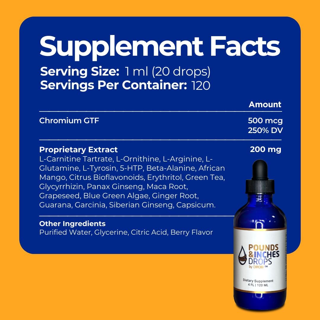 Dirobi Pounds and Inches Weight Management Drops, Liquid Supplement for Women and Men, Diet-Pill Alternative with Delicious Blueberry Flavor