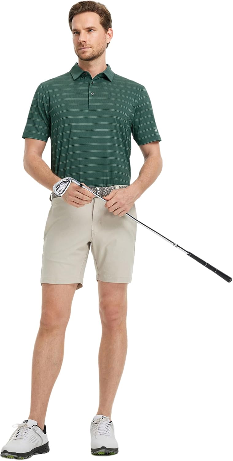 Rouen Polo Shirts for Men Dry Fit Performance Heather Stripe Golf Polo Moisture Wicking Lightweight Breathable Golf Shirts