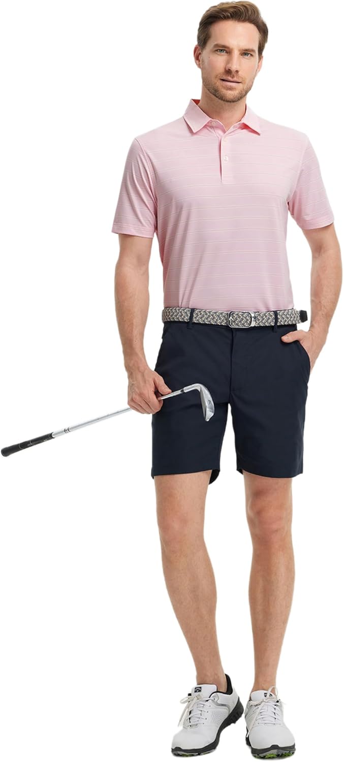 Rouen Polo Shirts for Men Dry Fit Performance Heather Stripe Golf Polo Moisture Wicking Lightweight Breathable Golf Shirts