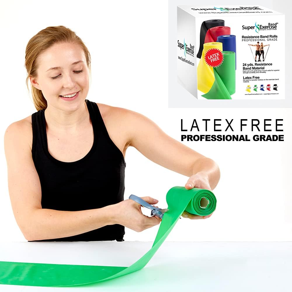 Resistance Band for Working Out - 8,16,24 Yard Resistance Bands Bulk Rolls - 10 Strengths in Light Medium and Heavy Exercise Bands - Latex Free Workout Bands Including iPhone App and e-Book