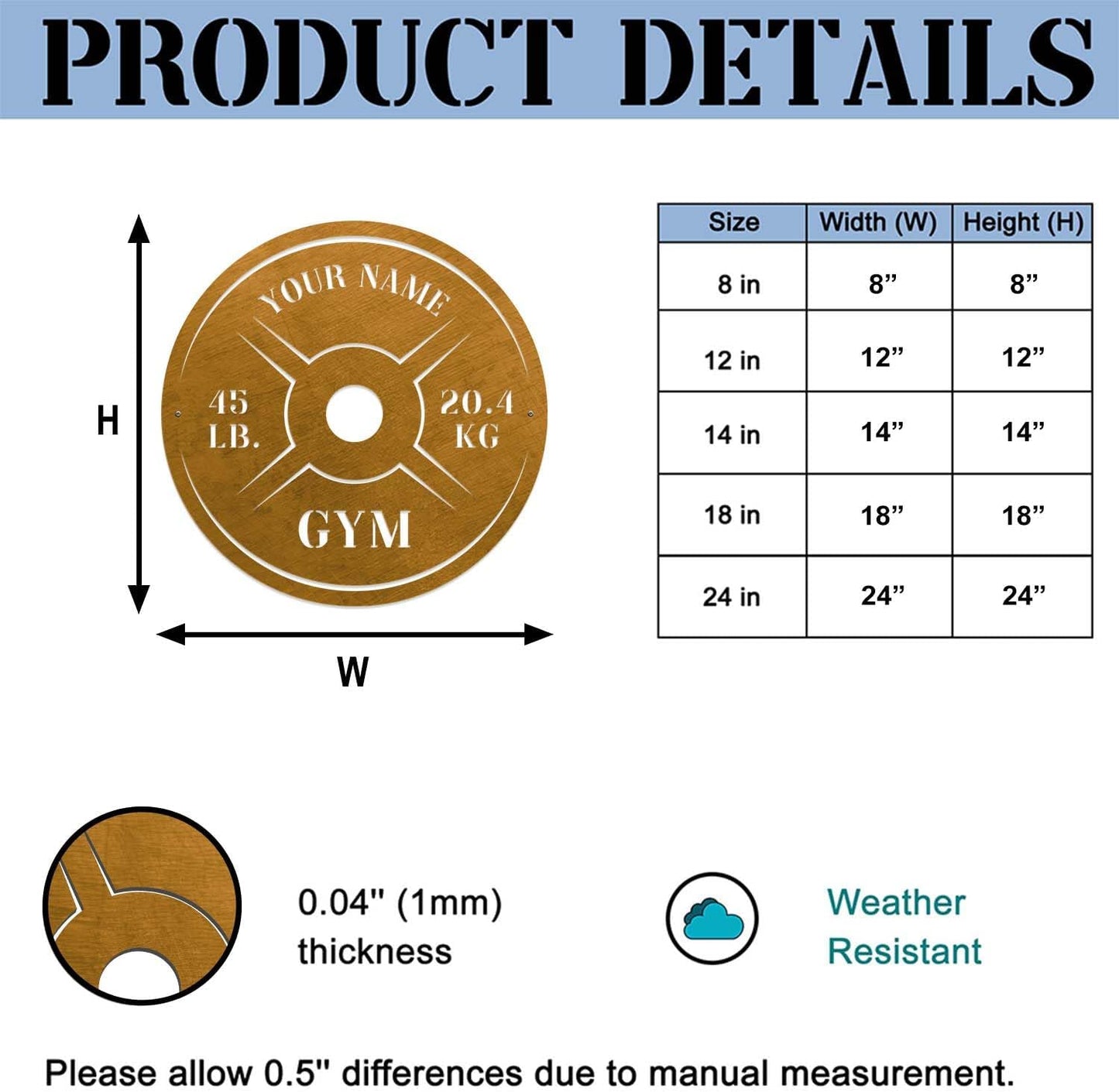 Personalized Home Gym LED Tin Metal Sign Multiple Sizes, Weight Lifting Exercise Workout Room Training Fitness Center Motivational Inspirational Quotes Decor Wall Art Hanging Accessories (10 w/o LED)