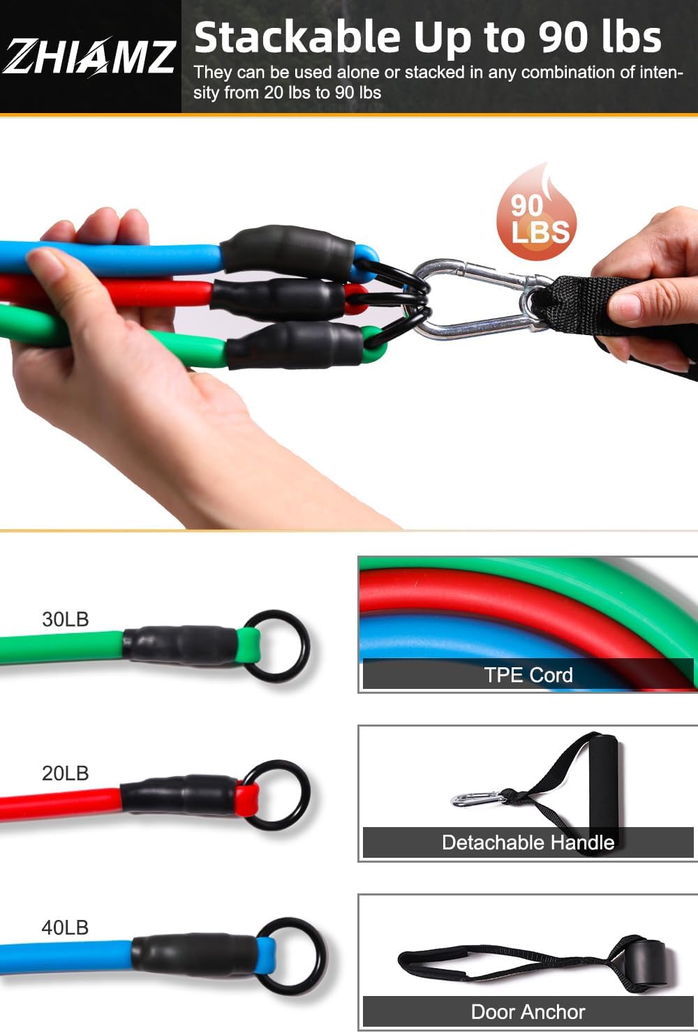 Resistance Bands with Handles, Single Resistance Bands, Exercise Bands with Handles, for Resistance Training, Physical Therapy, Home Workouts, Fitness, Pilates